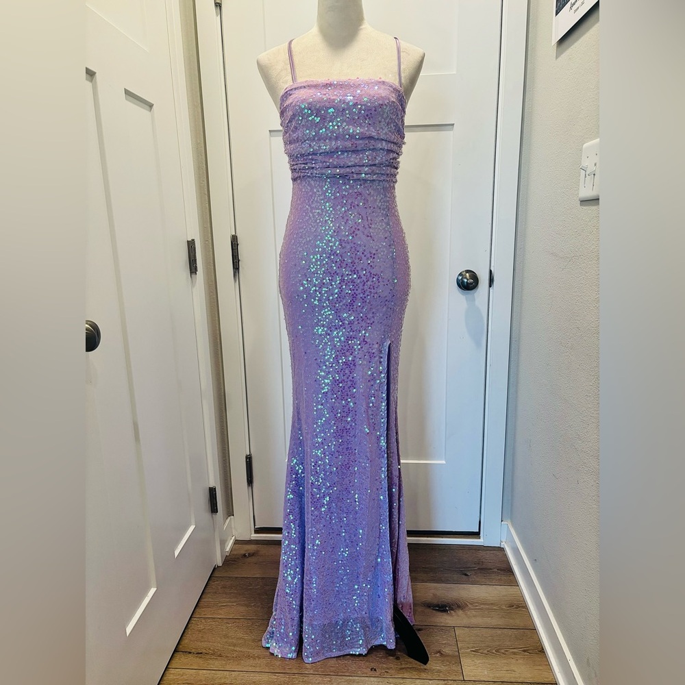 Glowing Praise Lilac Sequin Lace-Up Maxi Dress
